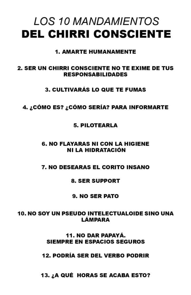 “Los 10 mandamientos del Chirri Consciente”. Obra visual de Mauricio R. Apolinar